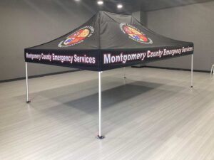 Montgomery County Emergency Services canopy tent, black valance