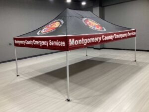 Montgomery County Emergency Services canopy tent, red valance