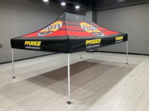 Parks Companies red and black printed canopy tent