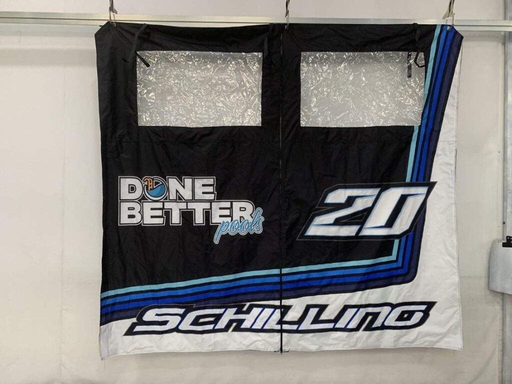 Schilling #20 custom printed trailer curtain with clear windows